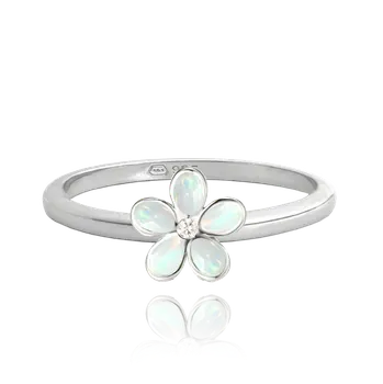 Prsten MINET Dětský stříbrný prsten KYTIČKY s bílými opálky vel. 50