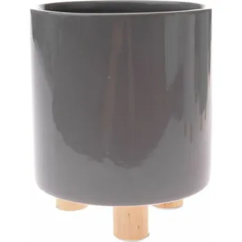 Květináč Casa de Engel Home Keramický květináč s dřevěnými nožkami, šedý, 0/12 Fialová UNI (2830830)