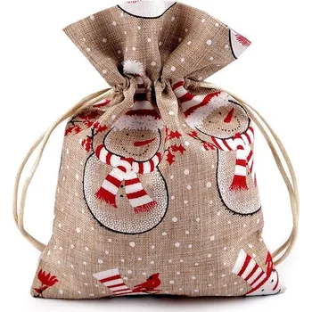 Vánoční dekorace Vánoční dárkový pytlík sněhulák 13x18 cm - 2 režná přírodní sněhulák