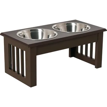 Miska pro psa PawHut sada misek pro psy 2 nerezové misky na krmivo, zvýšená miska pro kočky, MDF, snadná údržba, káva, 44x24x15cm| Aosom