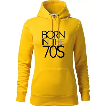 Dámská mikina Born In The 70's - Mikina dámská Cape s kapucí - S ( Žlutá )