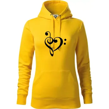 Dámská mikina Houslový klíč srdce - Mikina dámská Cape s kapucí - XS ( Žlutá )