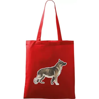 Nákupní taška Německý ovčák - hnědý kreslený - Taška bavlněná - 42 x 38 cm ( Červená )