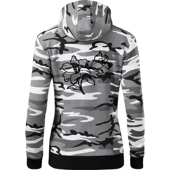 Dámská mikina Lilie černobílá - Dámská mikina trendy zipper s kapucí - S ( Šedý maskáč )