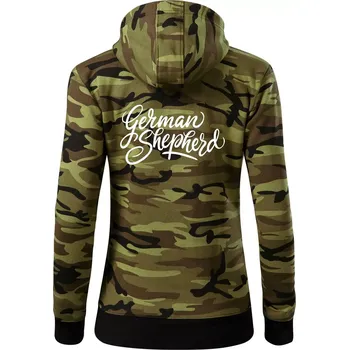 Dámská mikina German shepherd - nápis okrasny - nápis okrasný - Dámská mikina trendy zipper s kapucí - M ( Zelený maskáč )