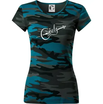 Čelo nápis - Dámské maskáčové triko - S ( Petrolejová maskáč )