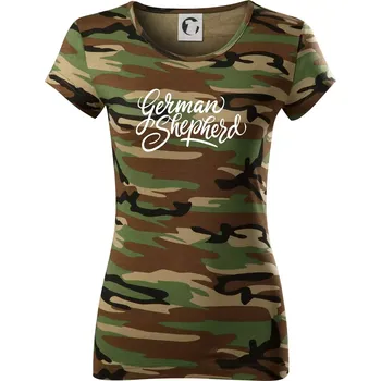 German shepherd - nápis okrasny - nápis okrasný - Dámské maskáčové triko - XS ( Hnědý maskáč )