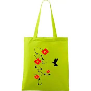 Květina a ptáček - Taška bavlněná - 42 x 38 cm ( Limetková )