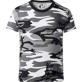 Chlapecké tričko Německý ovčák - štěně - Dětské maskáčové triko - 134 cm/8 let ( Šedý maskáč )