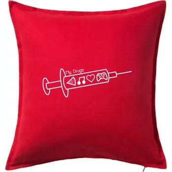 Polštář My Drugs - jídlo hudba - Polštář 50x50 - 50x50 - Pouze potah ( Červená )