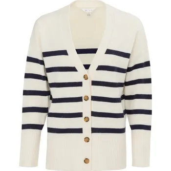 Dámský svetr Miso V-Neck Cuff Stripe Cardigan Black/White 14 (L)