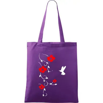 Nákupní taška Květina a ptáček - Taška bavlněná - 42 x 38 cm ( Fialová )