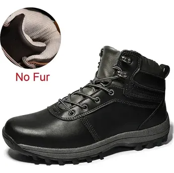 Pánská běžecká obuv Kožené zimní kotníkové boty s kožíškem Velikost: 40, Barva (Varianta): 01 Black No Fur