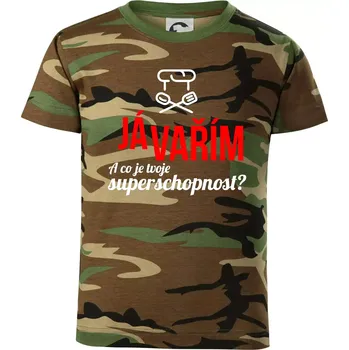 Já vařím - tvoje superschopnost? rovný nápis - Dětské maskáčové triko - 104-110cm / 3-4 roky ( Hnědý maskáč )