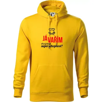 Pánská mikina Já vařím - tvoje superschopnost? rovný nápis - Mikina pánská Cape s kapucí - L ( Žlutá )