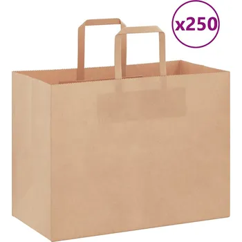 Dárková taška vidaXL Papírové tašky 250 ks s uchy hnědé 32x17x25 cm