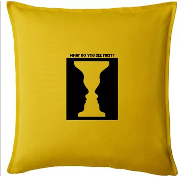 Polštář What do you see first? Pohár - Obličeje - Polštář 50x50 - 50x50 - Pouze potah ( Žlutá )