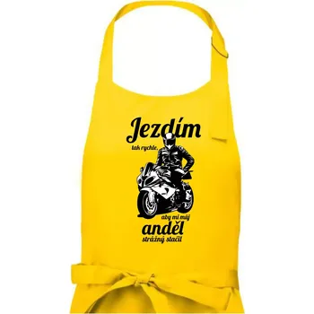 Kuchyňská zástěra Silniční motorka - jezdím tak rychle, aby mi můj anděl strážný stačil - Pánská zástěra na vaření - Univerzální velikost ( Žlutá )