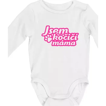 Kojenecký body Jsem kočičí máma - Body kojenecké s dlouhým rukávem - Dlouhý r. do 3 měs ( Bílá )
