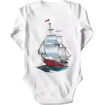 Kojenecké oblečení Plachetnice barevná na zádech - Body kojenecké s dlouhým rukávem - Dlouhý r. do 3 měs ( Bílá )