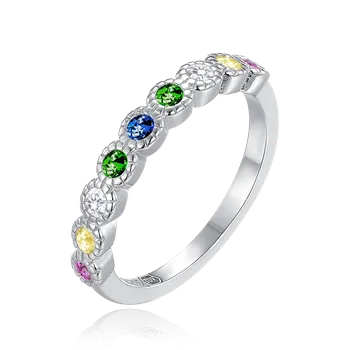 Prsten MINET Dětský stříbrný prsten s různobarevnými zirkony vel. 50