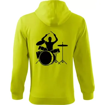 Pánská mikina Bicí bubeník - Mikina s kapucí na zip trendy zipper - 2XL ( Limetková )