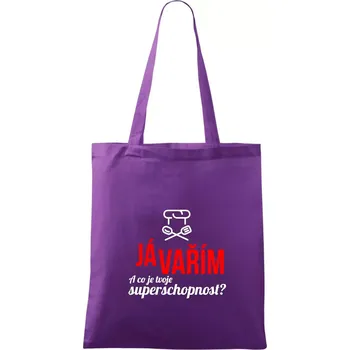 Já vařím - tvoje superschopnost? rovný nápis - Taška bavlněná - 42 x 38 cm ( Fialová )