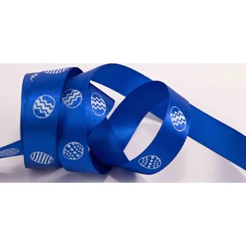 Stuha Saténové stuhy s vajíčky - červená, modrá, oranžová, žlutá, zelená - šíře 1,5 cm modrá_CEZ0382