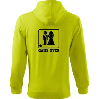 Pánská mikina Game Over rozlučka - Mikina s kapucí na zip trendy zipper - 3XL ( Limetková )