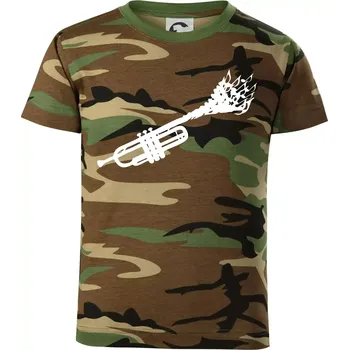 Trubka noty - Dětské maskáčové triko - 134 cm/8 let ( Hnědý maskáč )