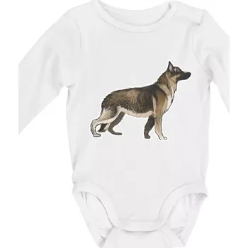 Kojenecké oblečení Německý ovčák - hnědý kreslený - Body kojenecké s dlouhým rukávem - Dlouhý r. do 3 měs ( Bílá )