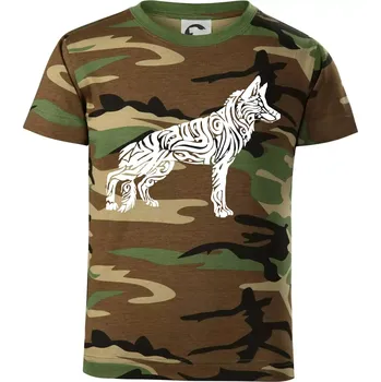 Německý ovčák - tattoo - Dětské maskáčové triko - 134 cm/8 let ( Hnědý maskáč )