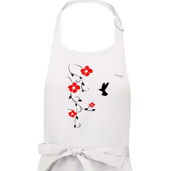 Kuchyňská zástěra Květina a ptáček - Pánská zástěra na vaření - Univerzální velikost ( Bílá )