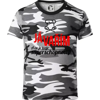 Chlapecké tričko Já vařím - tvoje superschopnost? rovný nápis - Dětské maskáčové triko - 146 cm/10 let ( Šedý maskáč )