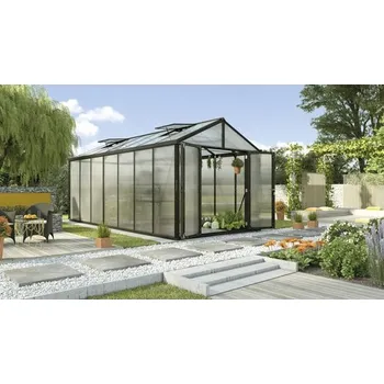 Skleník Skleník Vitavia Zeus Comfort 13800 polykarbonát 10 mm 258,4 x 539,6 cm černý vč. podlahového rámu