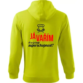Pánská mikina Já vařím - tvoje superschopnost? rovný nápis - Mikina s kapucí na zip trendy zipper - S ( Limetková )