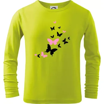 Chlapecké oblečení Motýli růžovo černí - Triko dětské Long Sleeve - 146 cm/10 let ( Limetková )