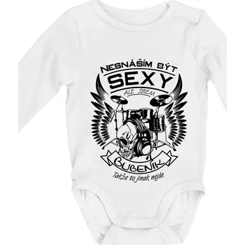 Kojenecký body Nesnáším být sexy - bubeník - Body kojenecké s dlouhým rukávem - Dlouhý r. do 3 měs ( Bílá )