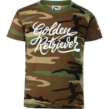 Golden retriever - nápis okrasný - Dětské maskáčové triko - 134 cm/8 let ( Hnědý maskáč )