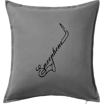 Polštář Saxophone nápis - Polštář 50x50 - 50x50 - Včetně výplně ( Tmavě šedý melír )