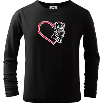 Chlapecké tričko Německý ovčák v srdci - Triko dětské Long Sleeve - 104-110cm / 3-4 roky ( Černá )