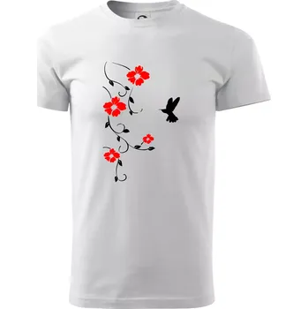 Květina a ptáček - Triko extra velké (5-8XL) - 8XL ( Bílá )