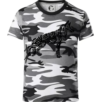 Chlapecké tričko Německý ovčák - tattoo - Dětské maskáčové triko - 134 cm/8 let ( Šedý maskáč )