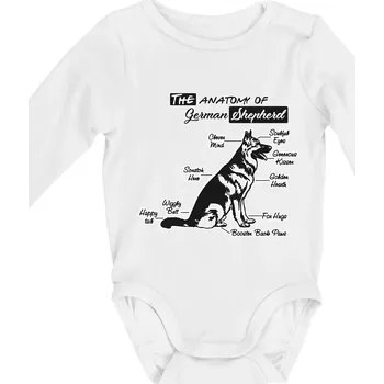 Dětská móda Německý ovčák - Anatomie - Body kojenecké s dlouhým rukávem - Dlouhý r. do 3 měs ( Bílá )