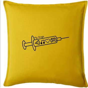 Polštář My Drugs - jídlo hudba - Polštář 50x50 - 50x50 - Pouze potah ( Žlutá )