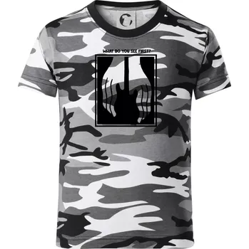 Chlapecké tričko What do you see first? Kytara - Ruce - Dětské maskáčové triko - 104-110cm / 3-4 roky ( Šedý maskáč )