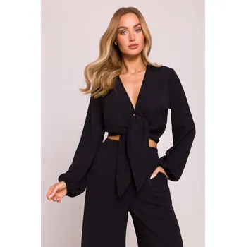 Dámská halenka Splývavý top na zavazování MOE M861 černý EU velikost: L