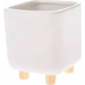 Obal na květináč Casa de Engel Home Keramický obal na květináč s dřevěnými nožkami, bílý, 0/24 Fialová UNI (2830838)