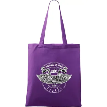 Nákupní taška Jezdím tak rychle, aby mi můj anděl strážný stačil - Taška bavlněná - 42 x 38 cm ( Fialová )