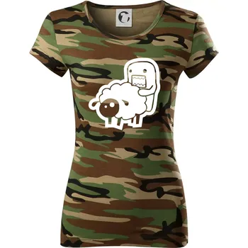 Dámské tričko Sticker ovce - Dámské maskáčové triko - S ( Hnědý maskáč )